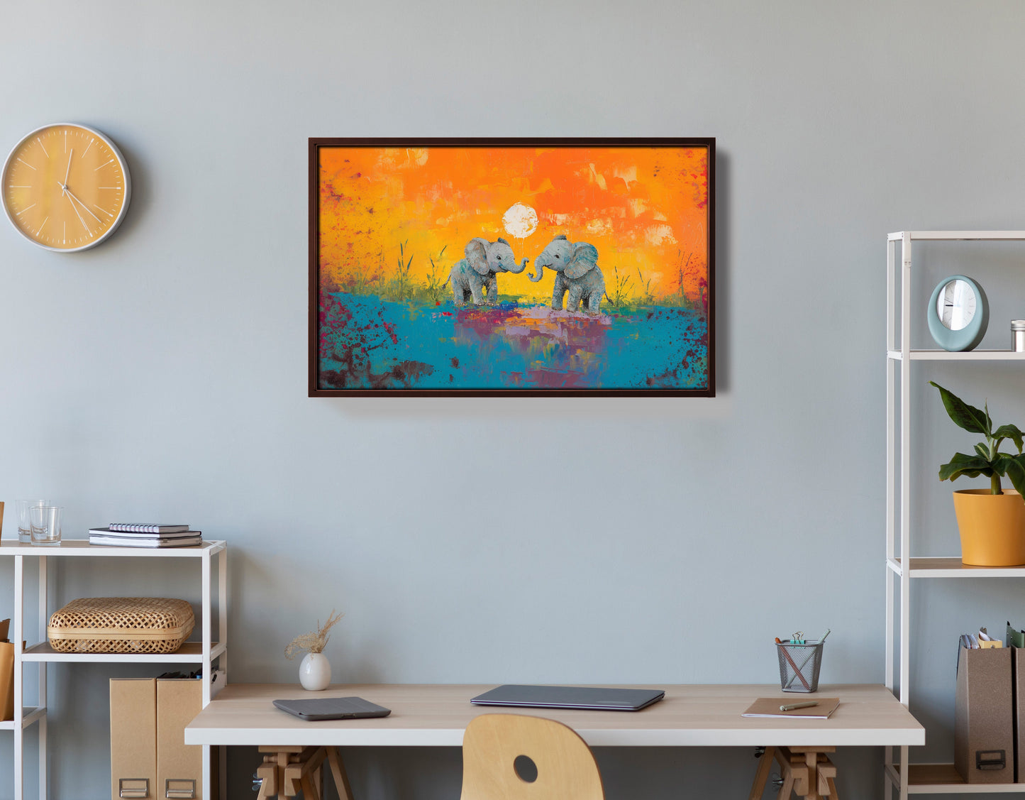 Baby Elephants Sunset Black children wall art view 36