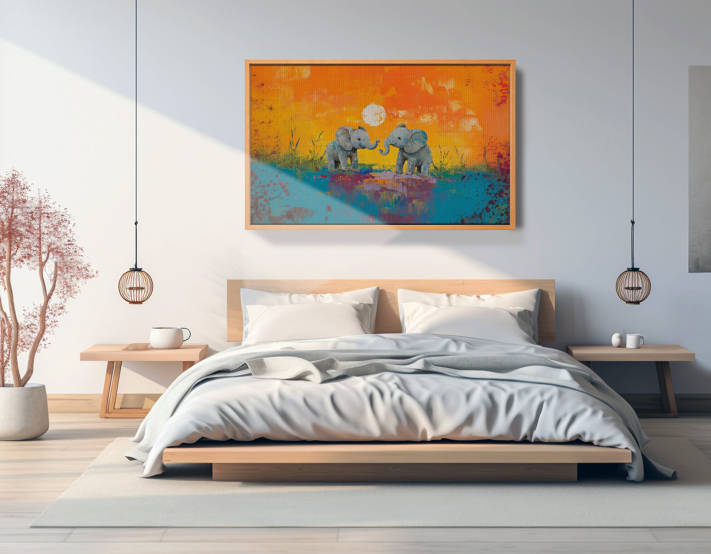 Baby Elephants Sunset Black children wall art view 45