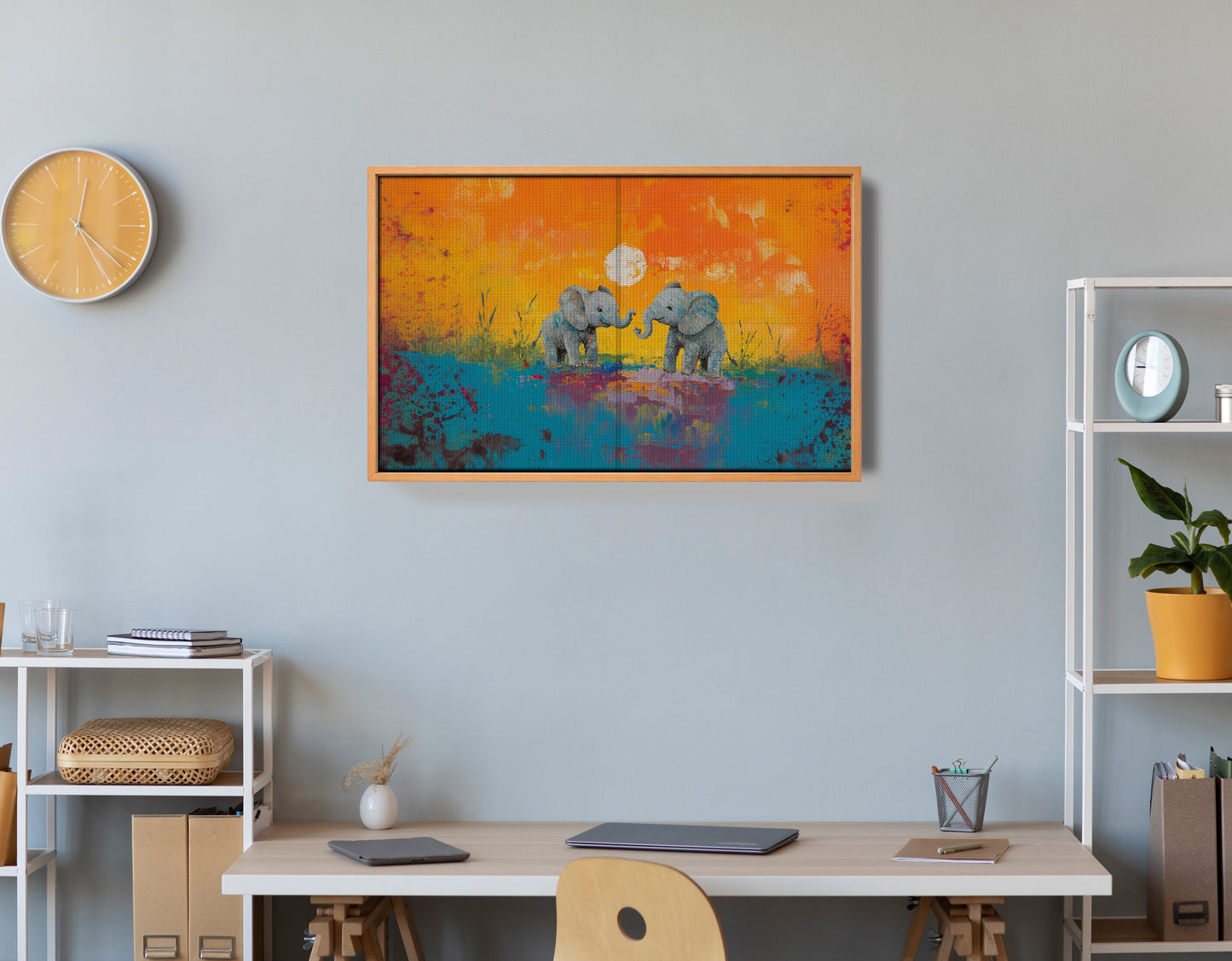 Baby Elephants Sunset Black children wall art view 48