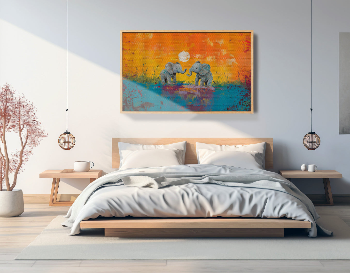 Baby Elephants Sunset Black children wall art view 51