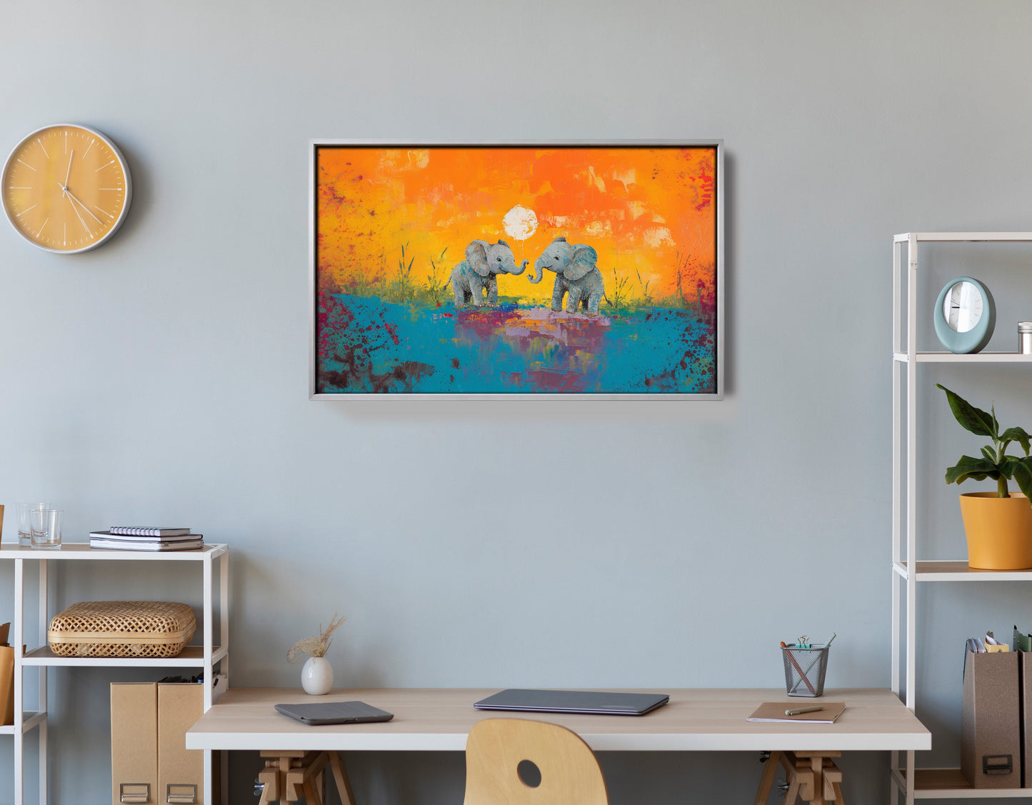 Baby Elephants Sunset Black children wall art view 60