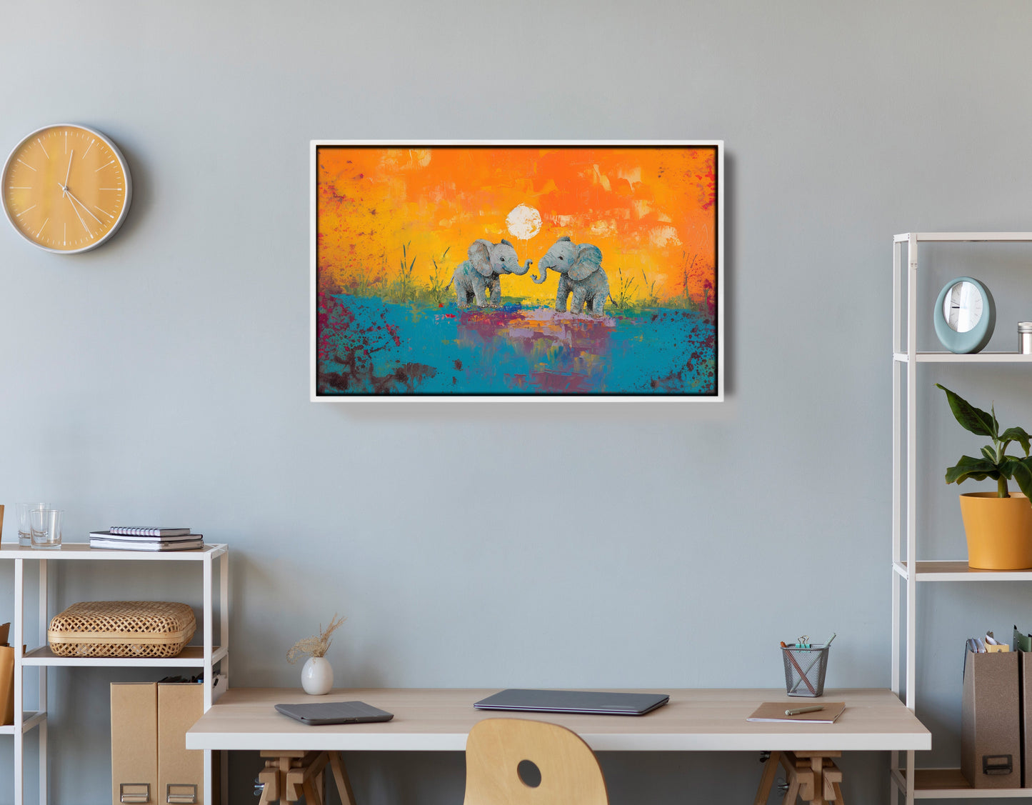 Baby Elephants Sunset Black children wall art view 66