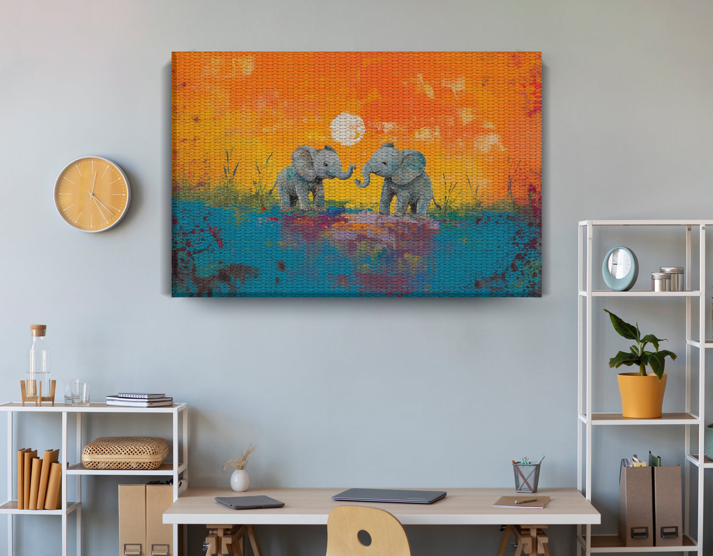 Baby Elephants Sunset Black children wall art view 18