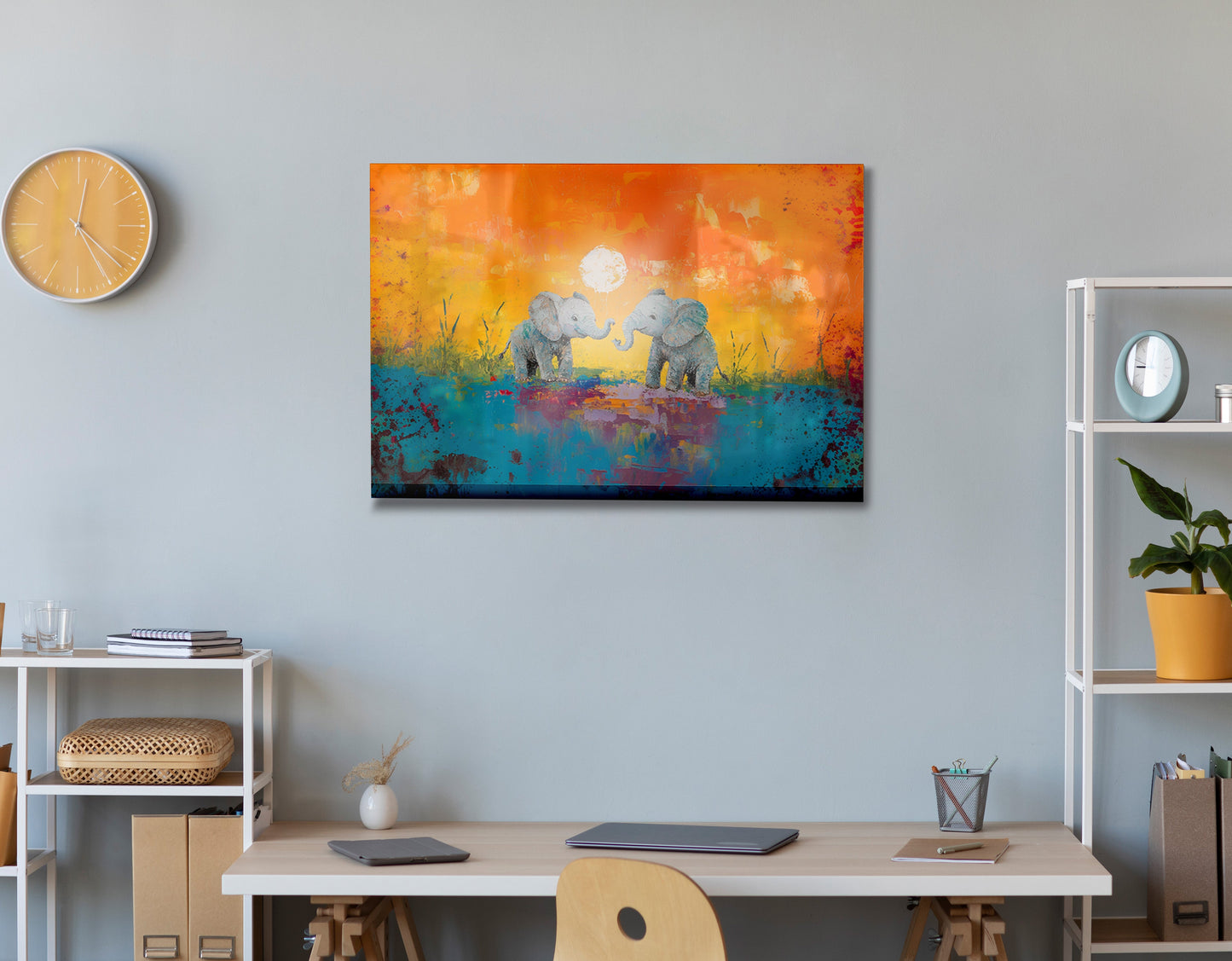 Baby Elephants Sunset Black children wall art view 24