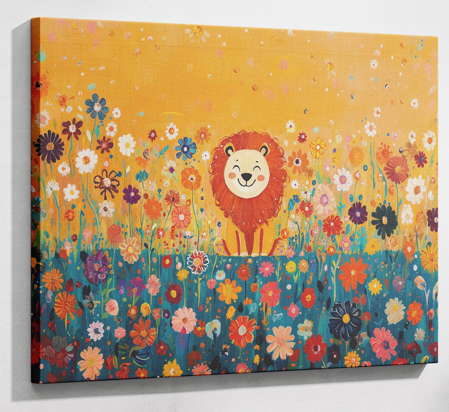 Lion in Blooming Meadow Black African American canvas print canvas print with visible wall art format