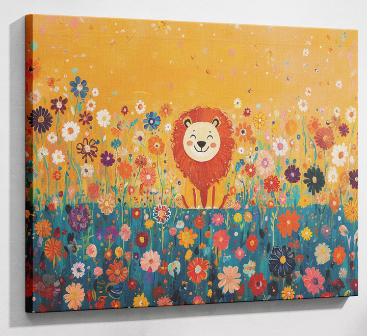 Lion in Blooming Meadow Black African American canvas print canvas print with visible wall art format