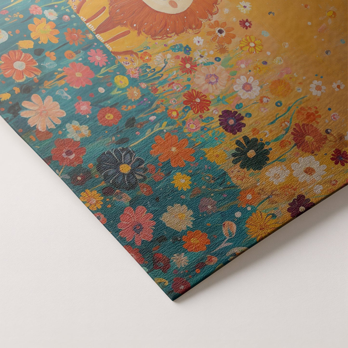 Lion in Blooming Meadow Black African American canvas print artwork by MoomZee Artwork