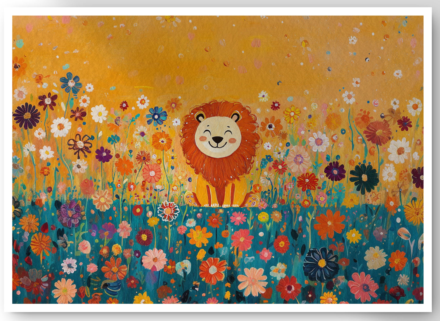 Lion in Blooming Meadow Black African American canvas print by MoomZee Artwork