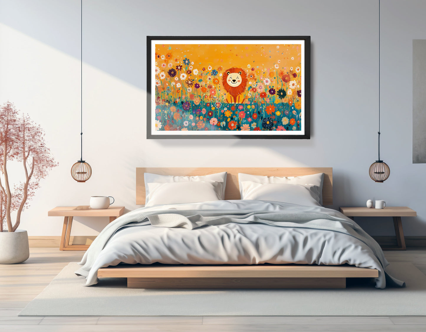 Lion in Blooming Meadow Black African American canvas print view 69