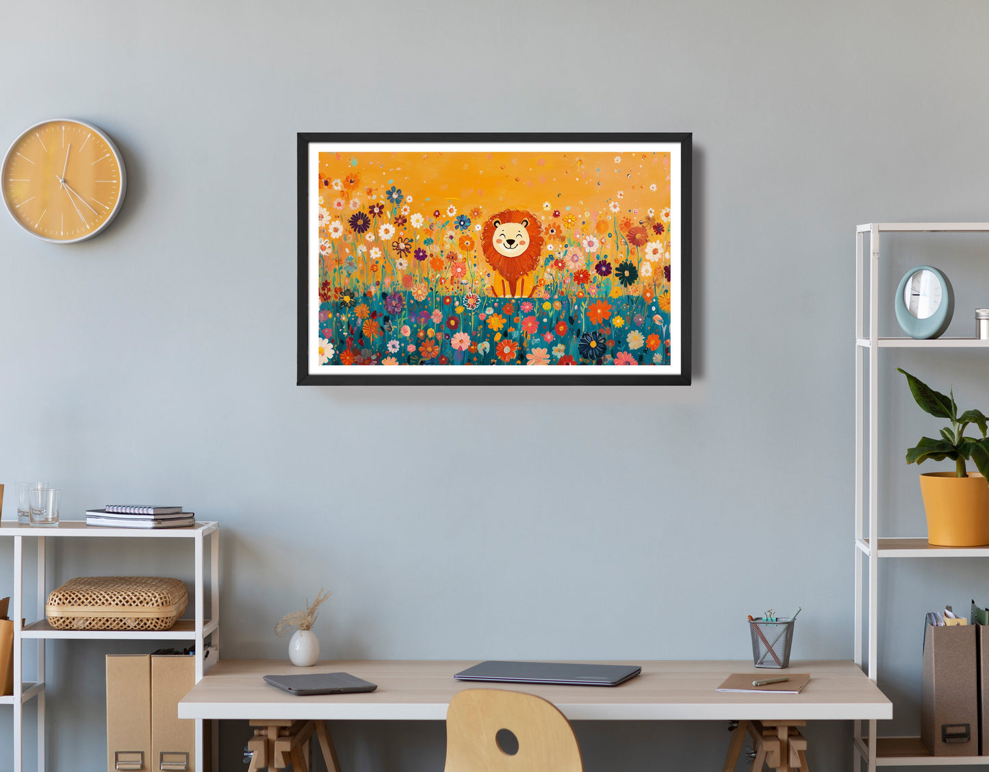 Lion in Blooming Meadow Black African American canvas print view 72