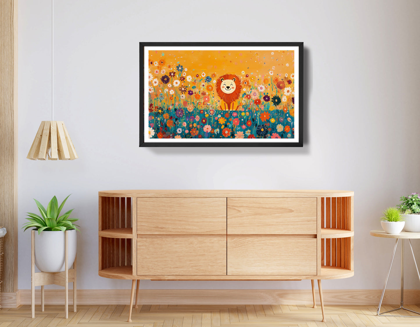 Lion in Blooming Meadow Black African American canvas print view 68