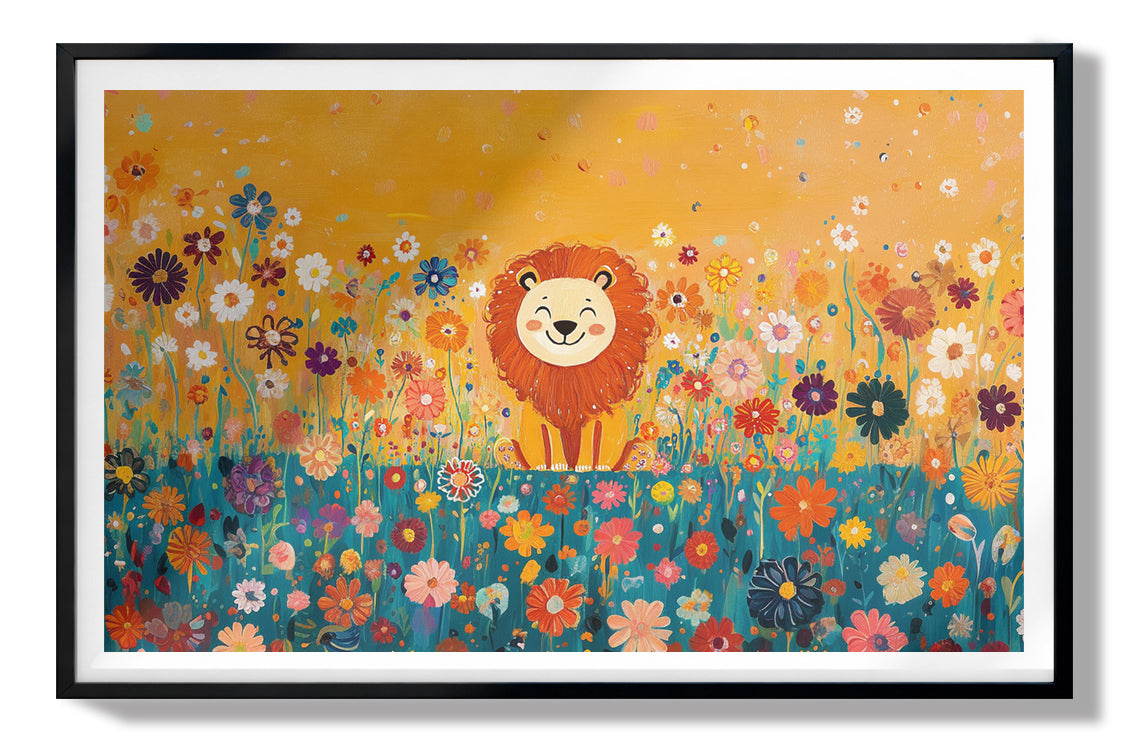 Lion in Blooming Meadow Black African American canvas print view 67