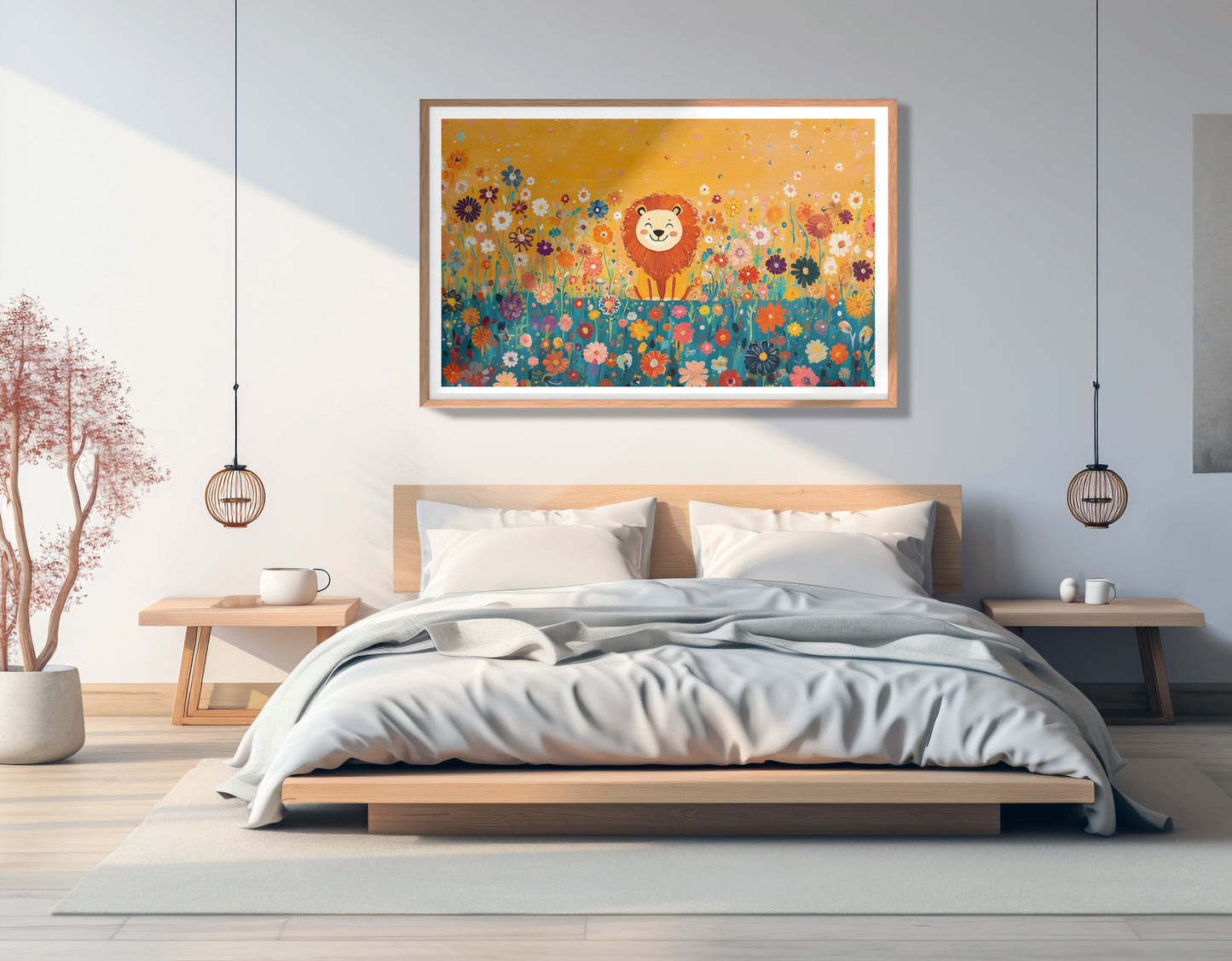 Lion in Blooming Meadow Black African American canvas print view 81