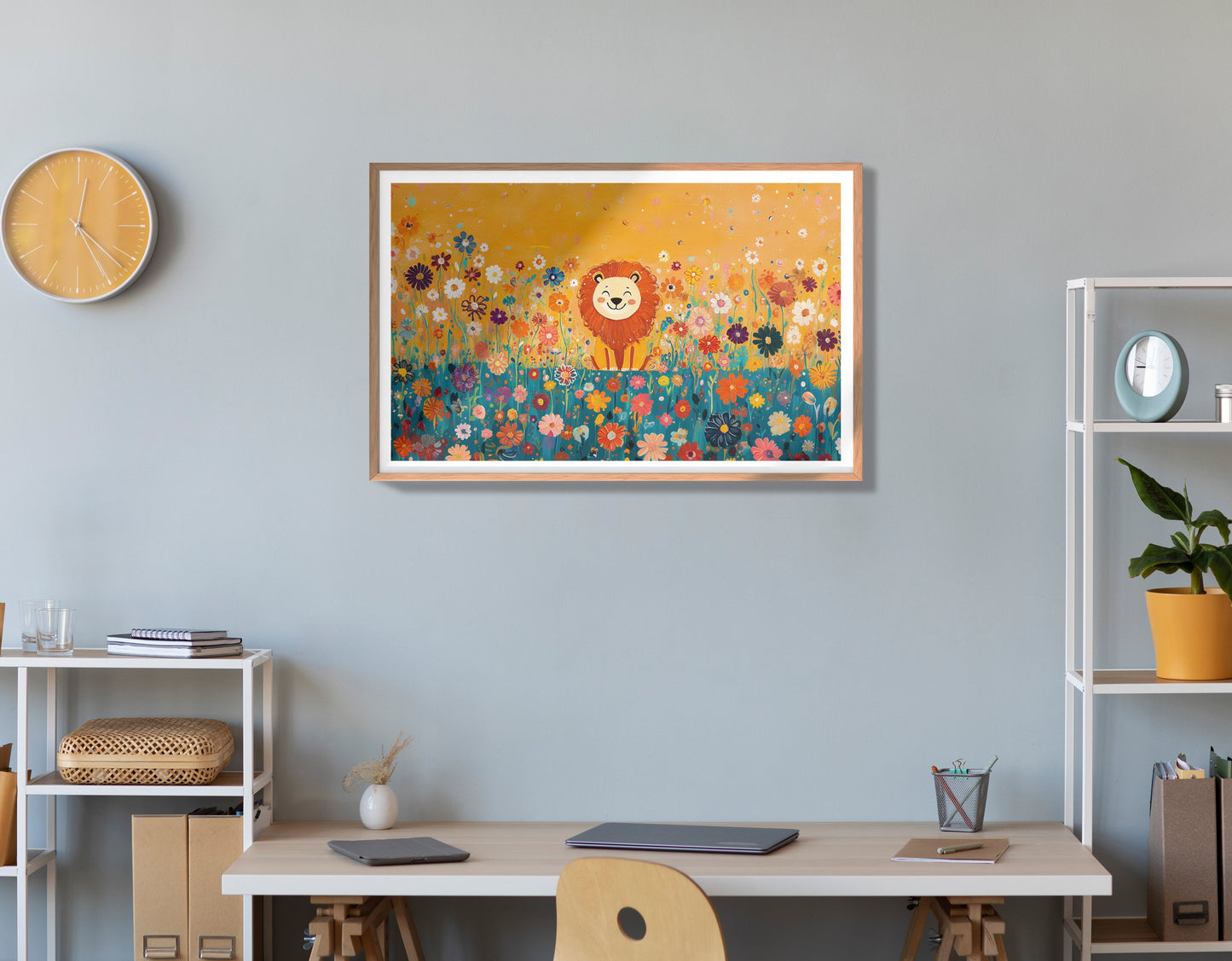 Lion in Blooming Meadow Black African American canvas print view 84