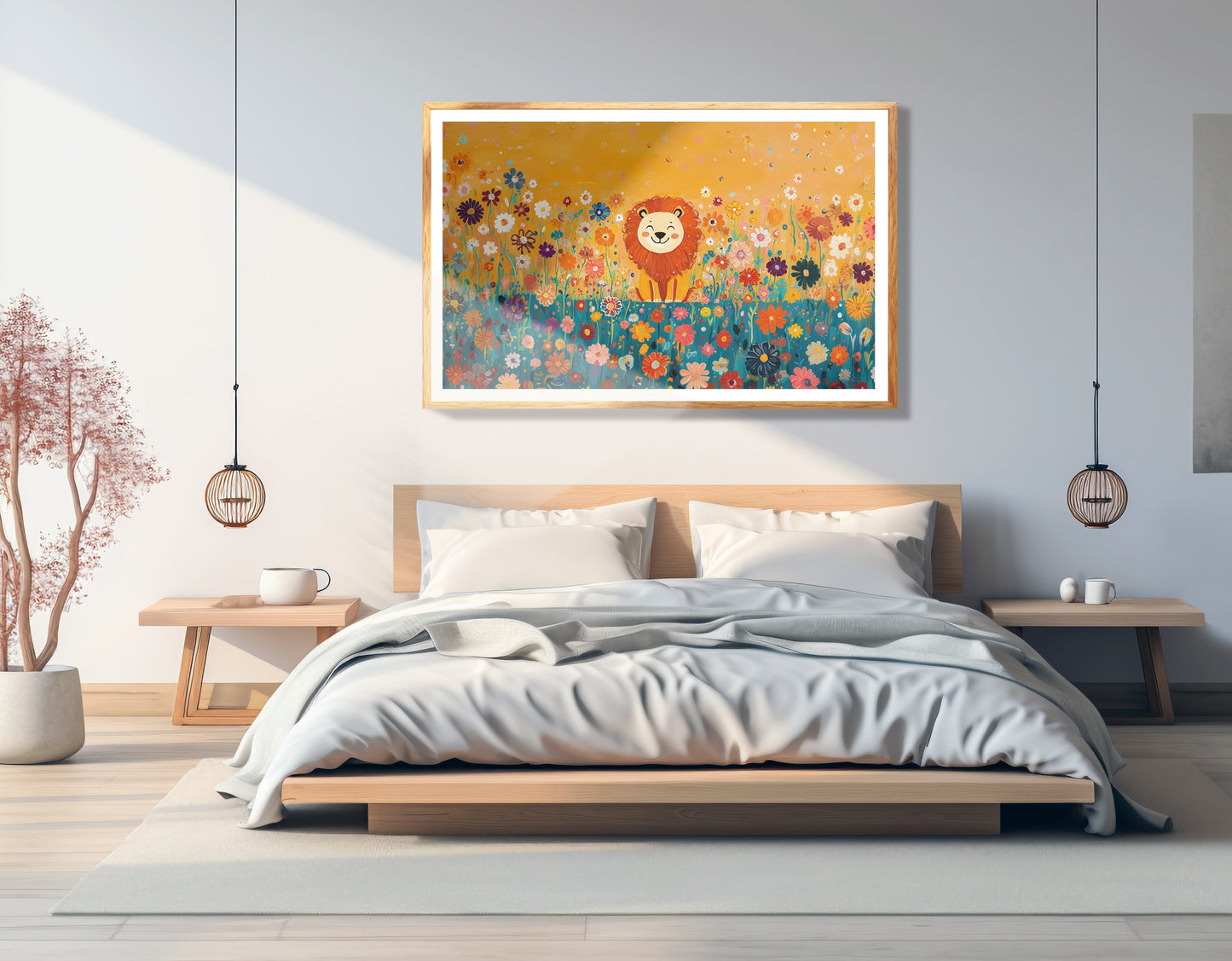 Lion in Blooming Meadow Black African American canvas print view 75