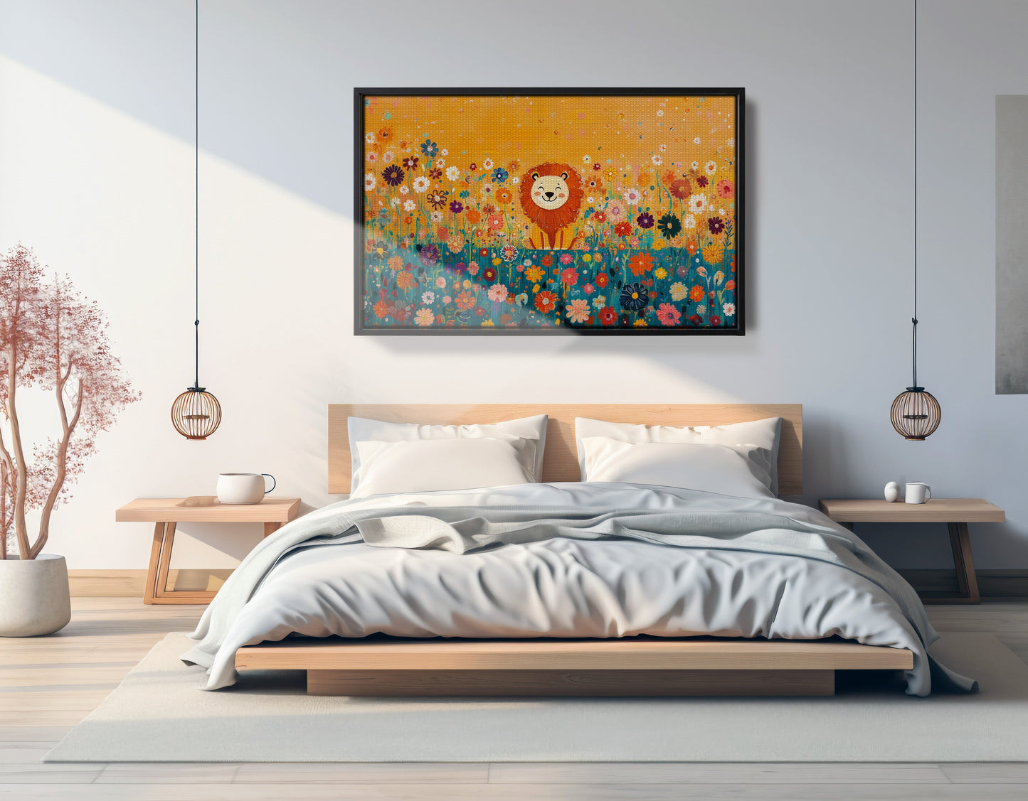 Lion in Blooming Meadow Black African American canvas print view 27
