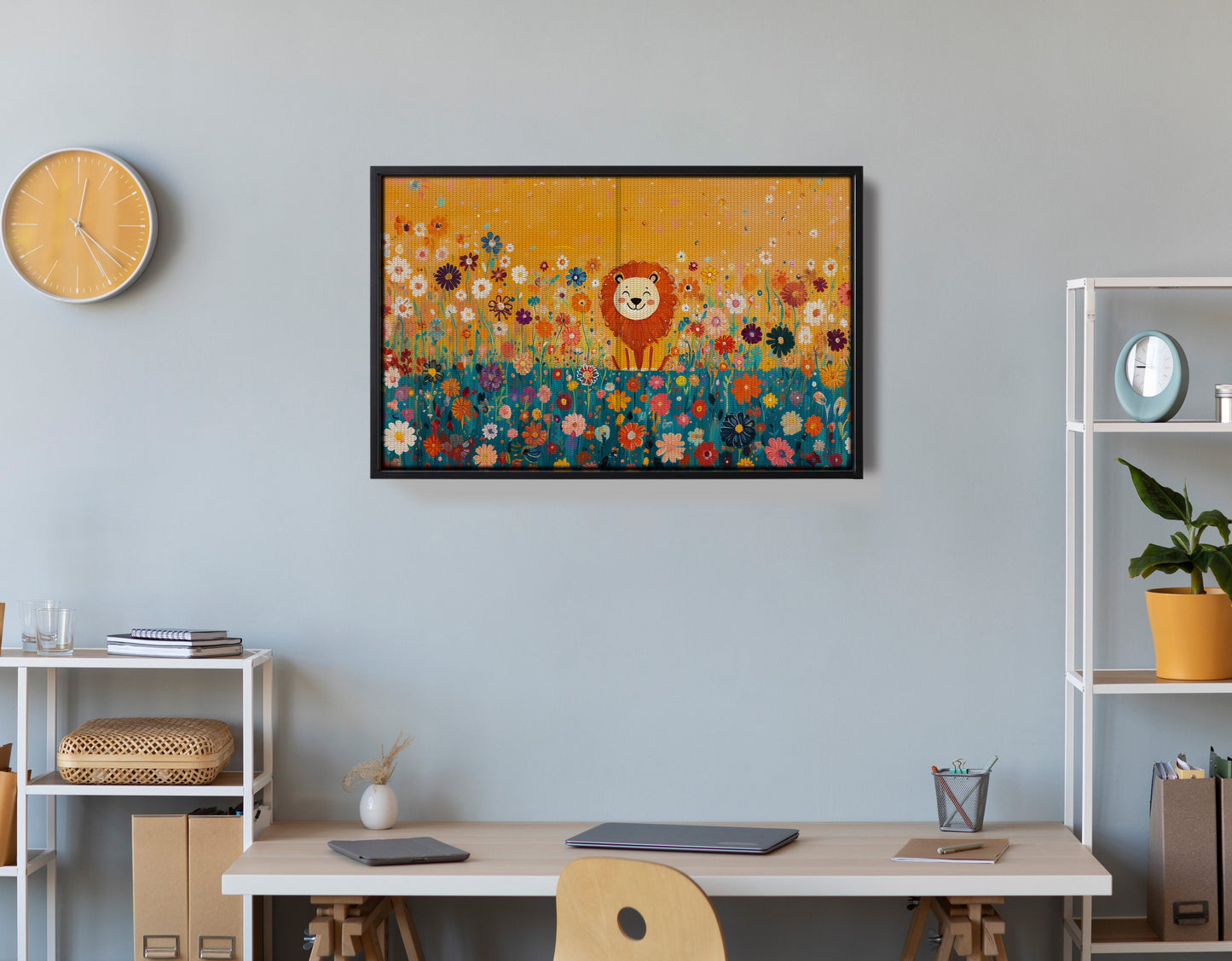 Lion in Blooming Meadow Black African American canvas print view 30