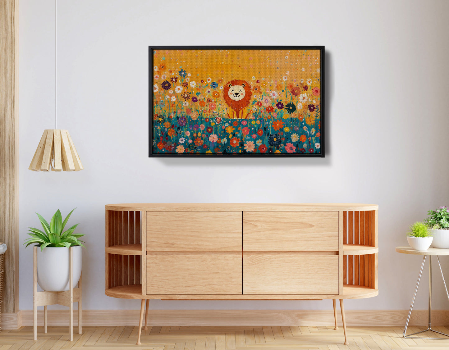 Lion in Blooming Meadow Black African American canvas print view 26