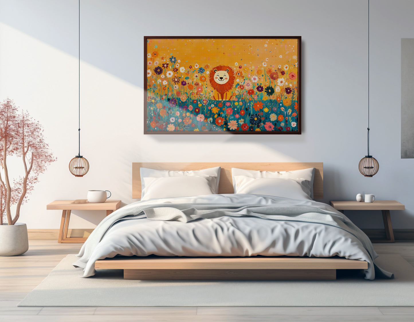 Lion in Blooming Meadow Black African American canvas print view 33