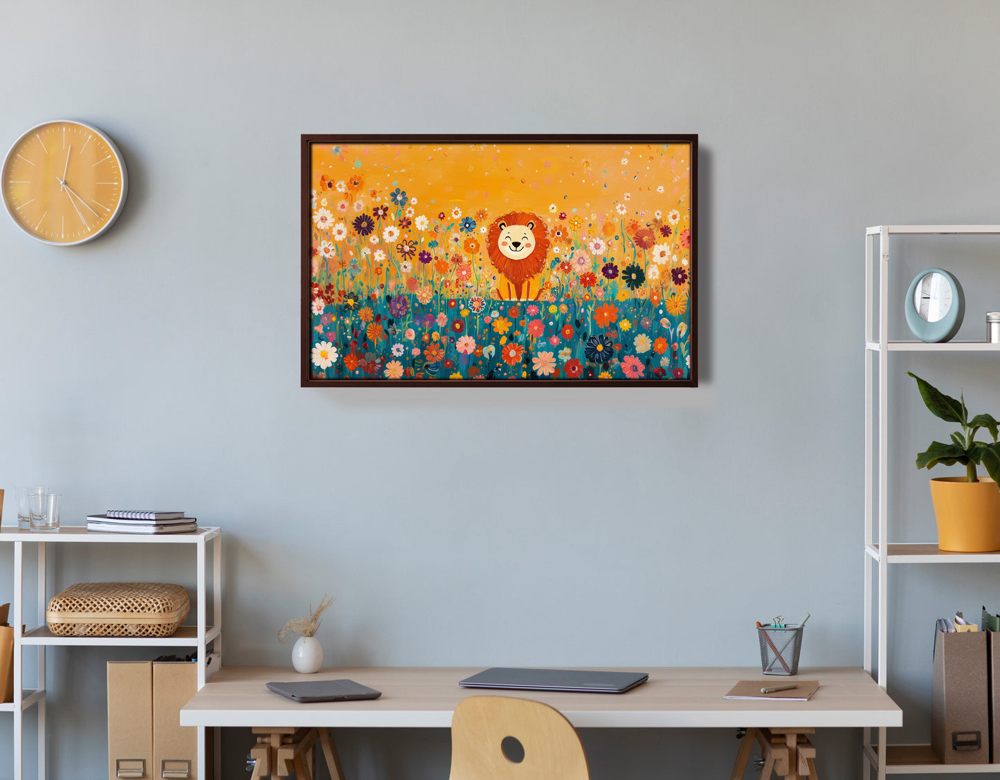 Lion in Blooming Meadow Black African American canvas print view 36