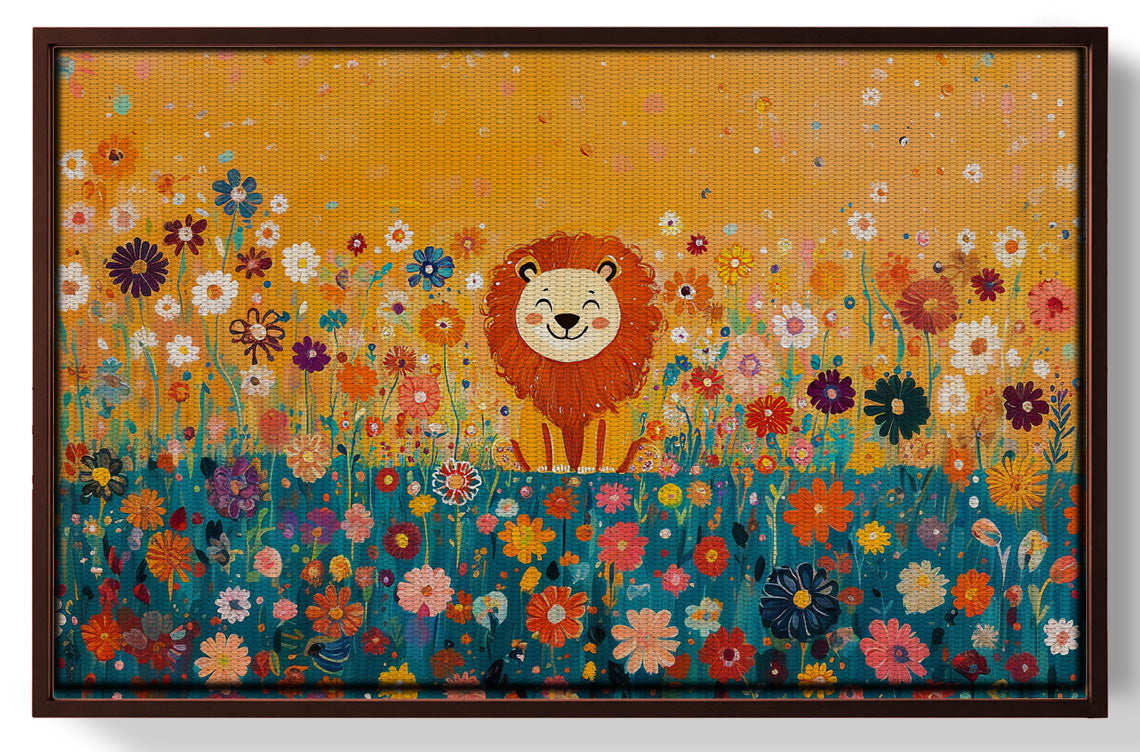 Lion in Blooming Meadow Black African American canvas print view 31