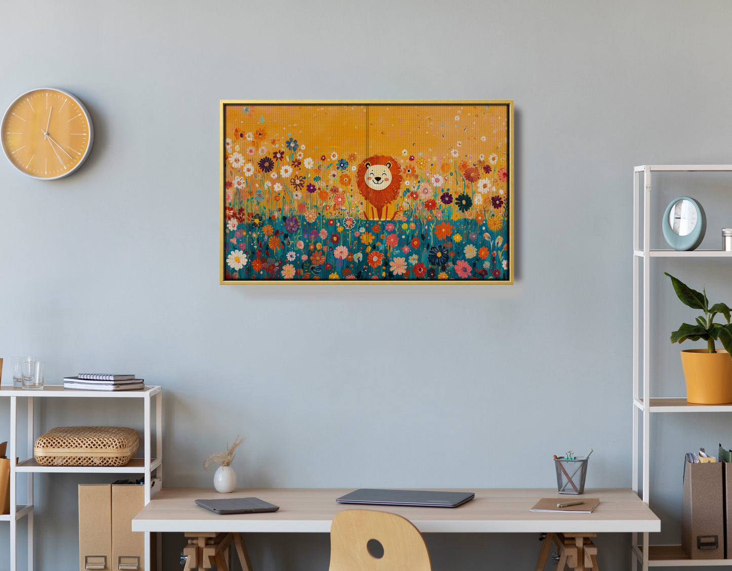 Lion in Blooming Meadow Black African American canvas print view 42