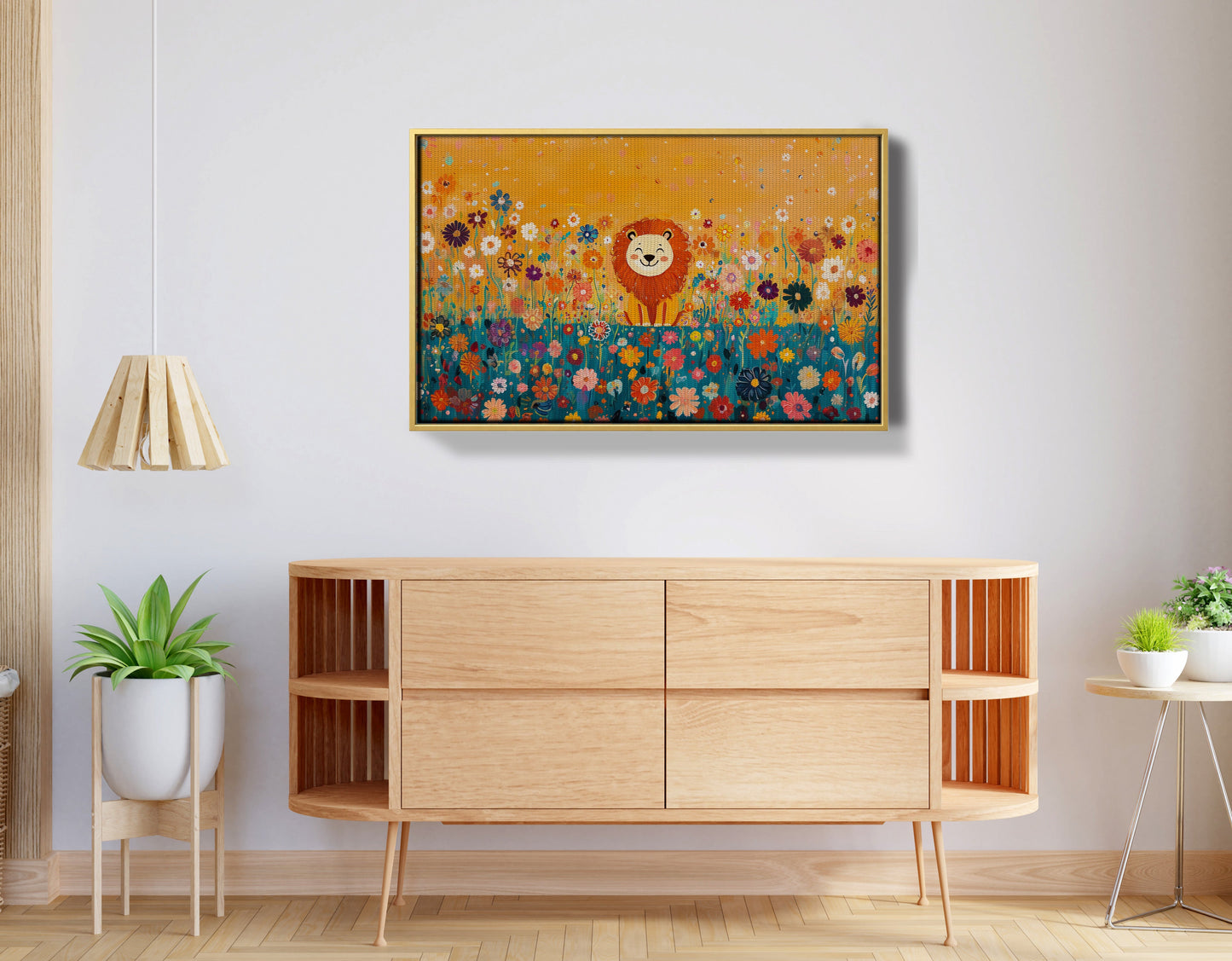 Lion in Blooming Meadow Black African American canvas print view 38