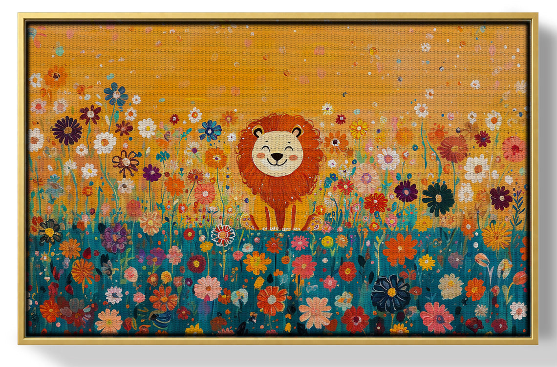 Lion in Blooming Meadow Black African American canvas print view 37