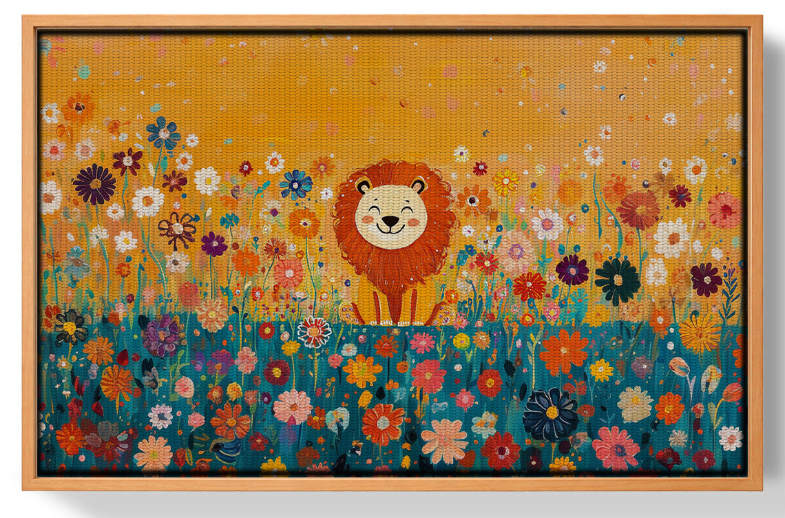 Lion in Blooming Meadow Black African American canvas print view 43
