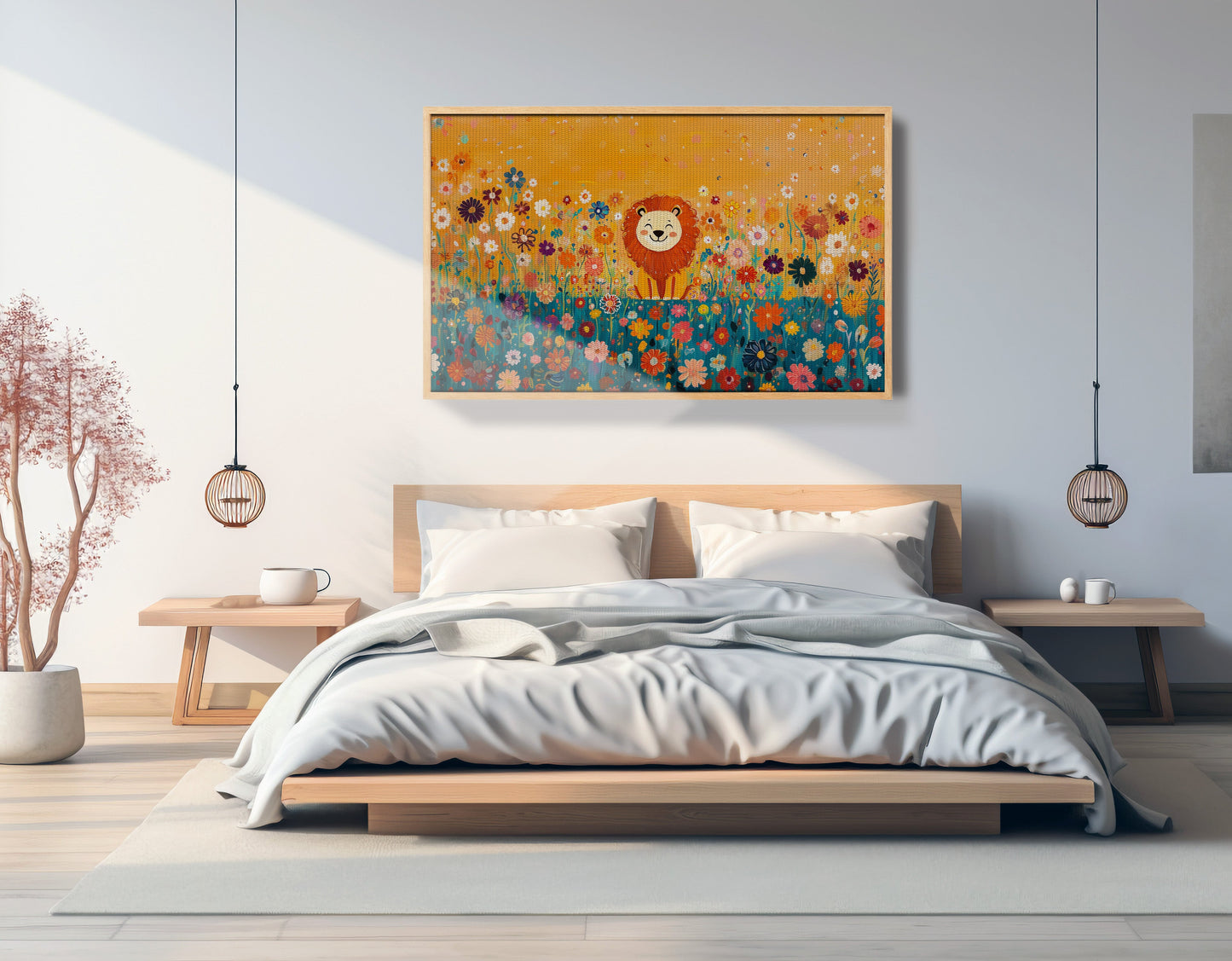 Lion in Blooming Meadow Black African American canvas print view 51