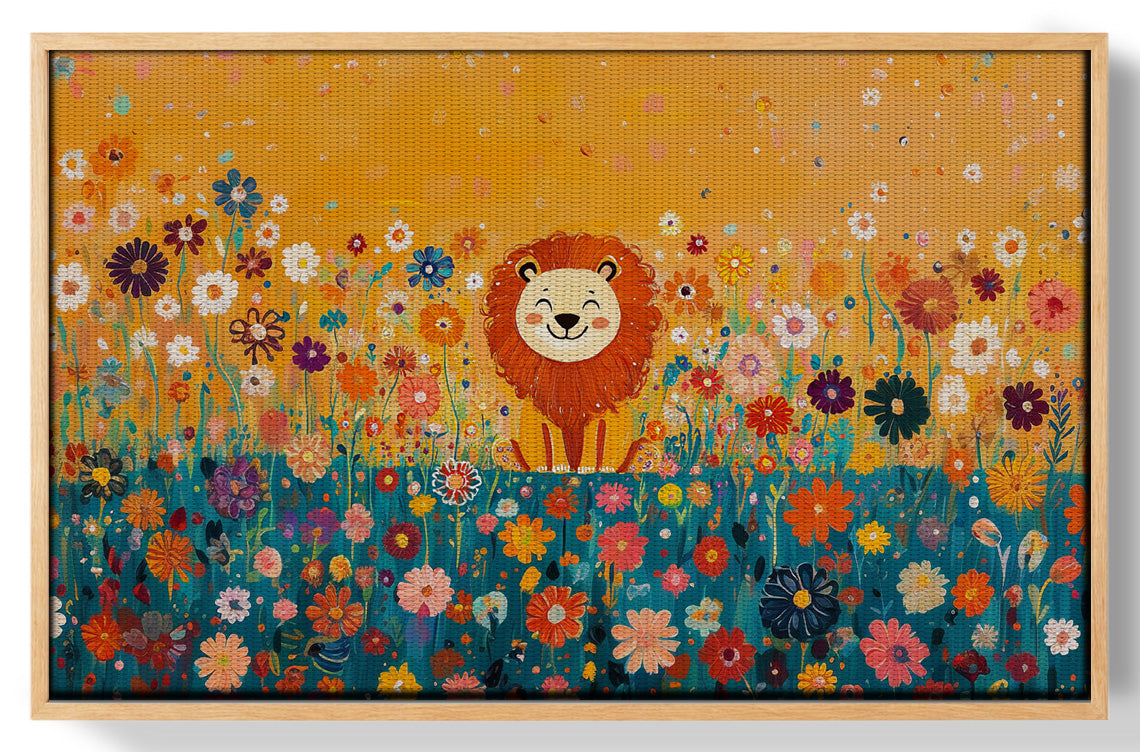 Lion in Blooming Meadow Black African American canvas print view 49