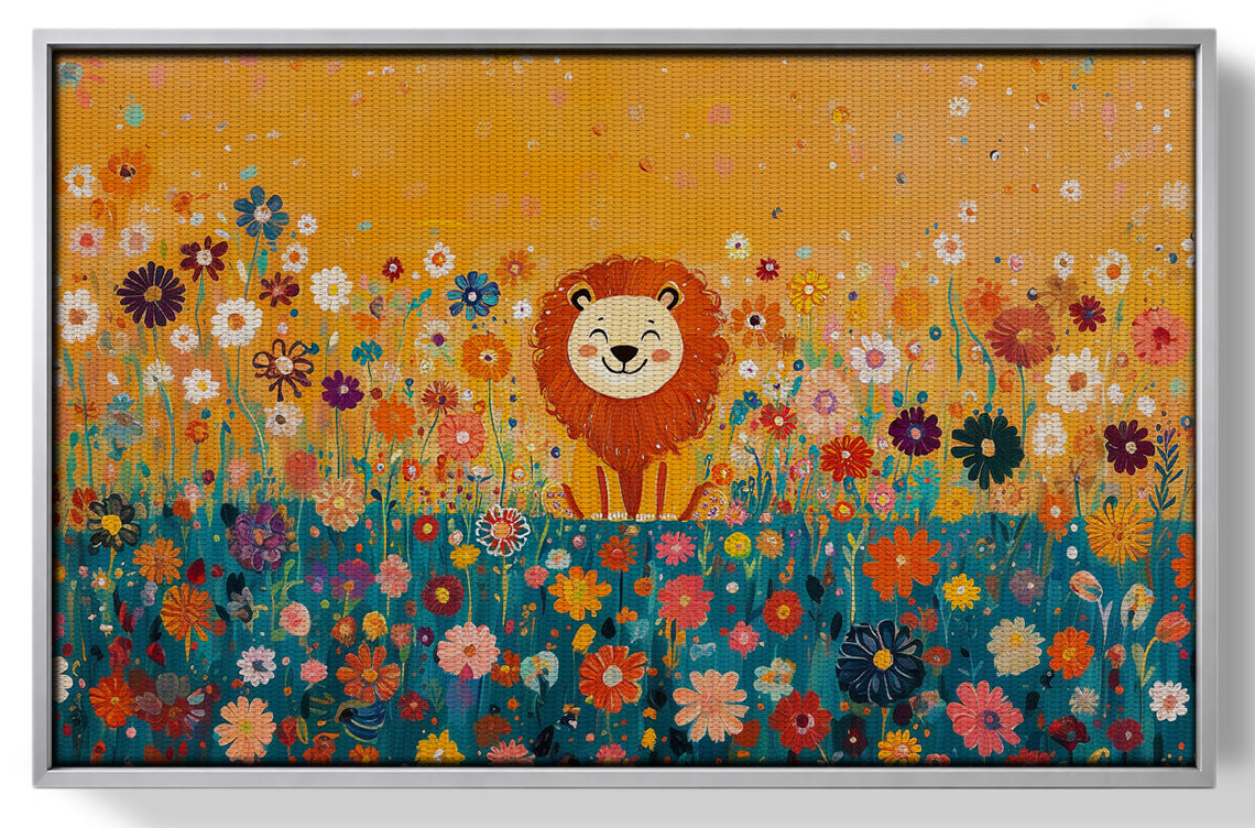 Lion in Blooming Meadow Black African American canvas print view 55