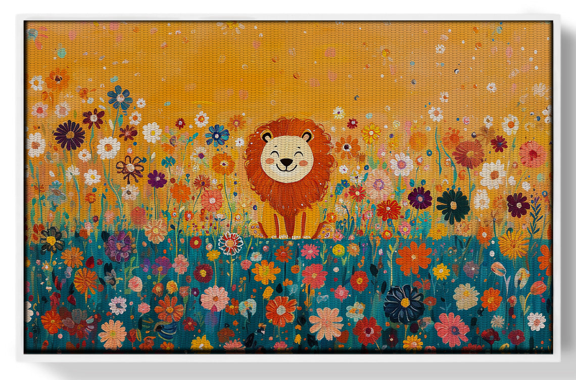 Lion in Blooming Meadow Black African American canvas print view 61