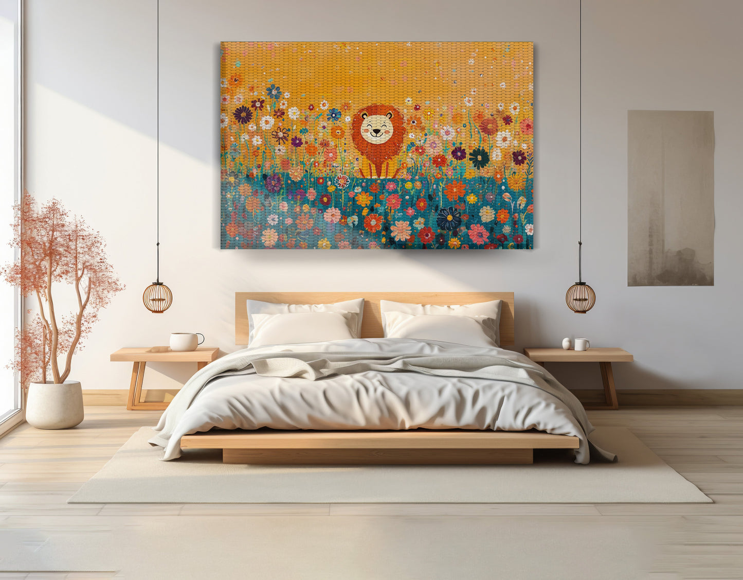 Lion in Blooming Meadow Black African American canvas print view 15