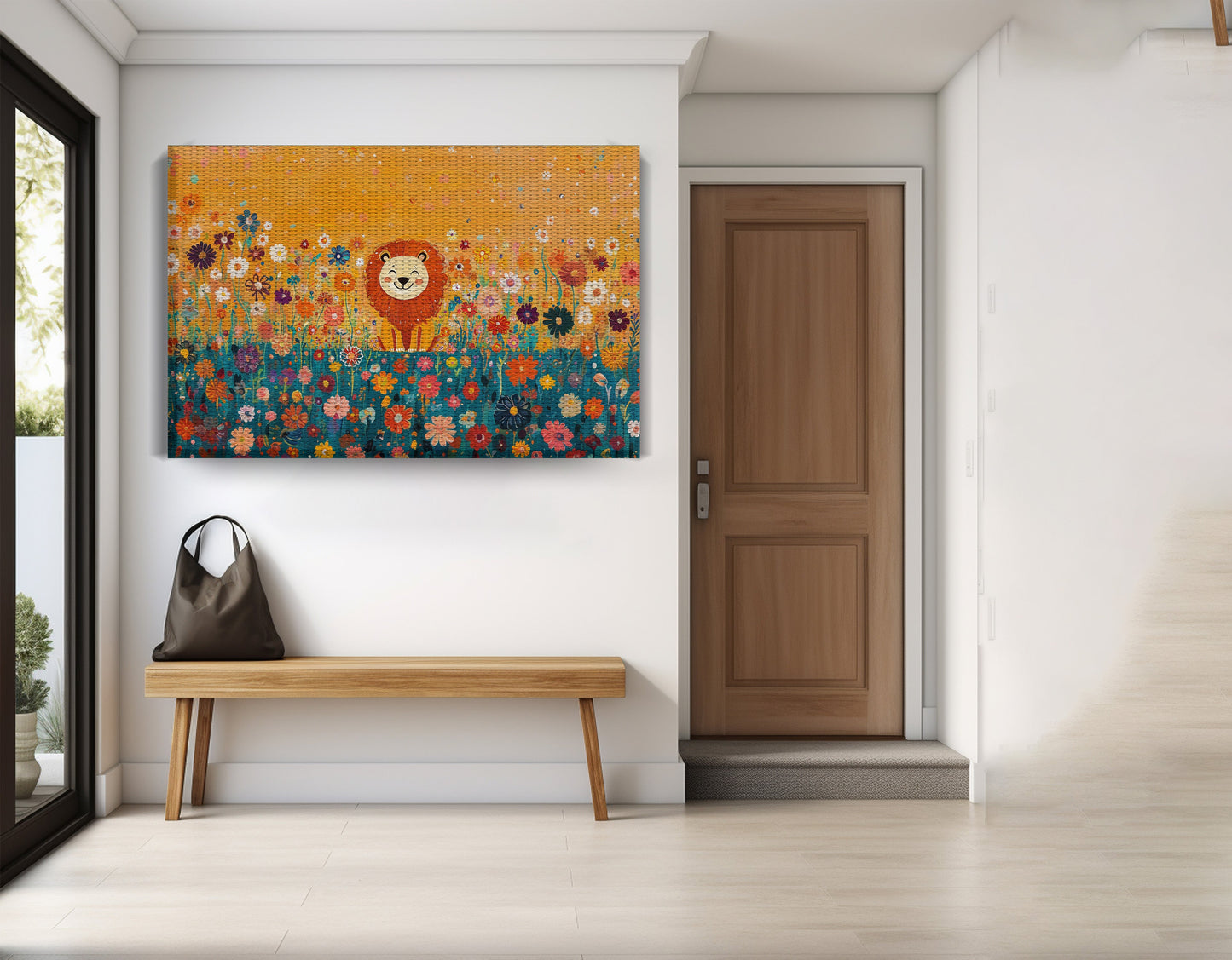 Lion in Blooming Meadow Black African American canvas print view 17
