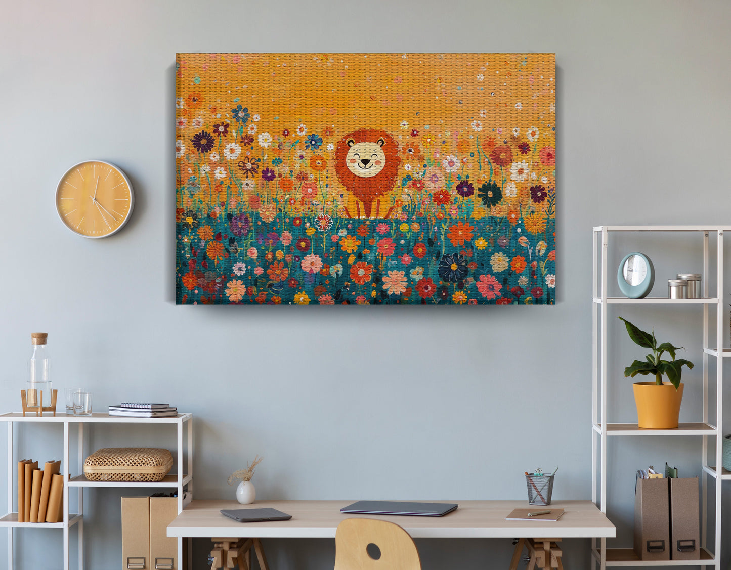 Lion in Blooming Meadow Black African American canvas print view 18