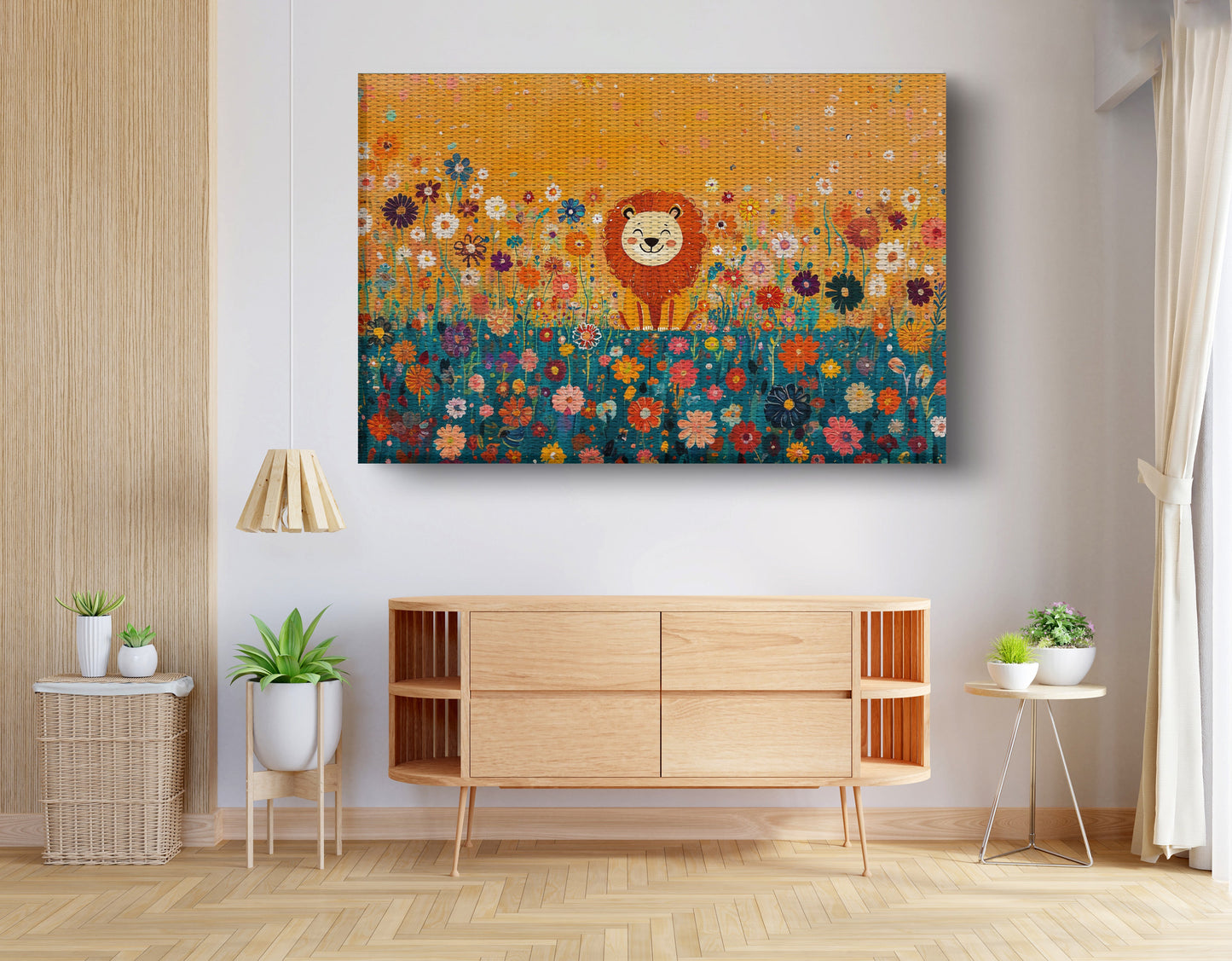 Lion in Blooming Meadow Black African American canvas print view 14