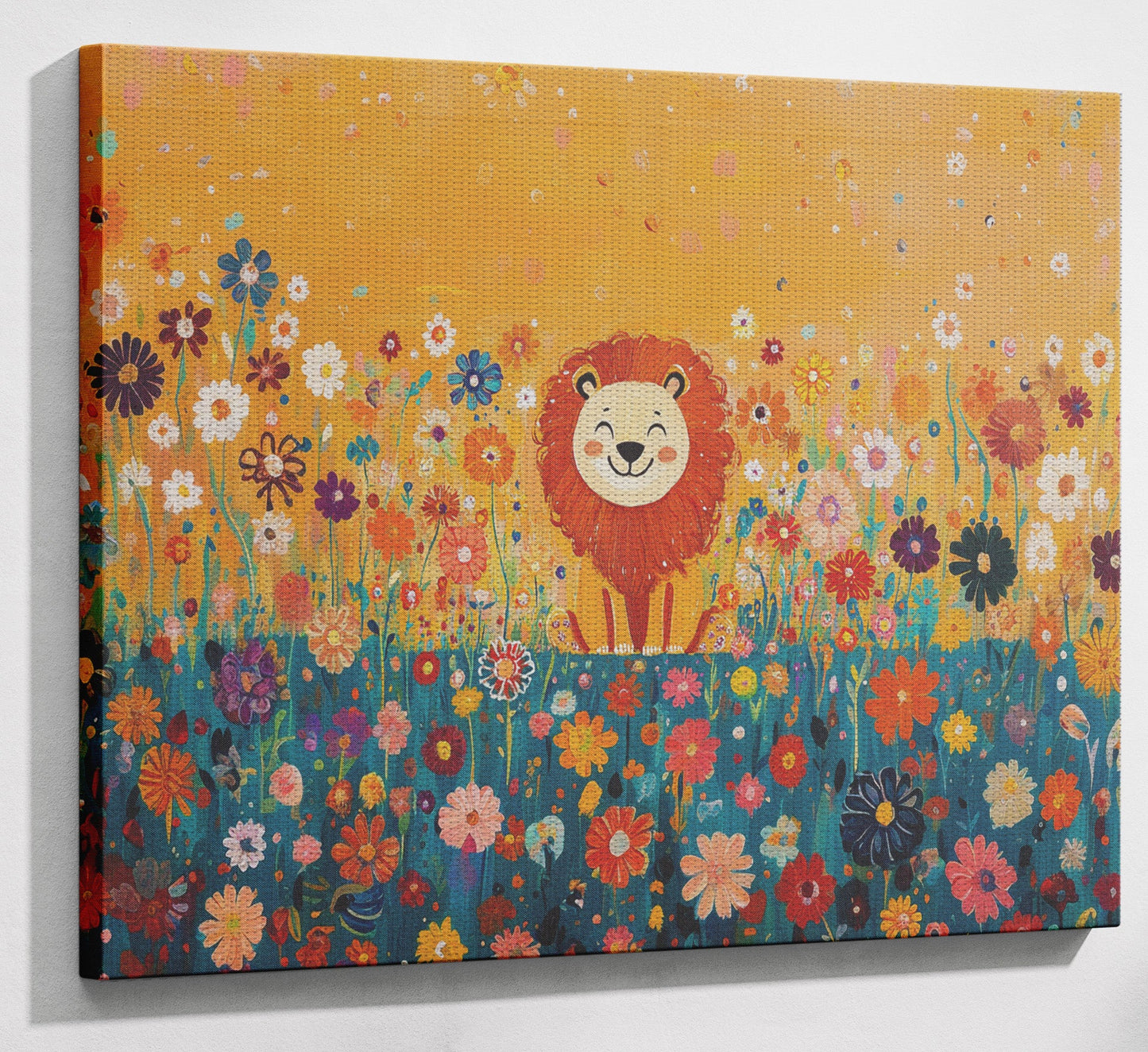 Lion in Blooming Meadow Black African American canvas print view 13