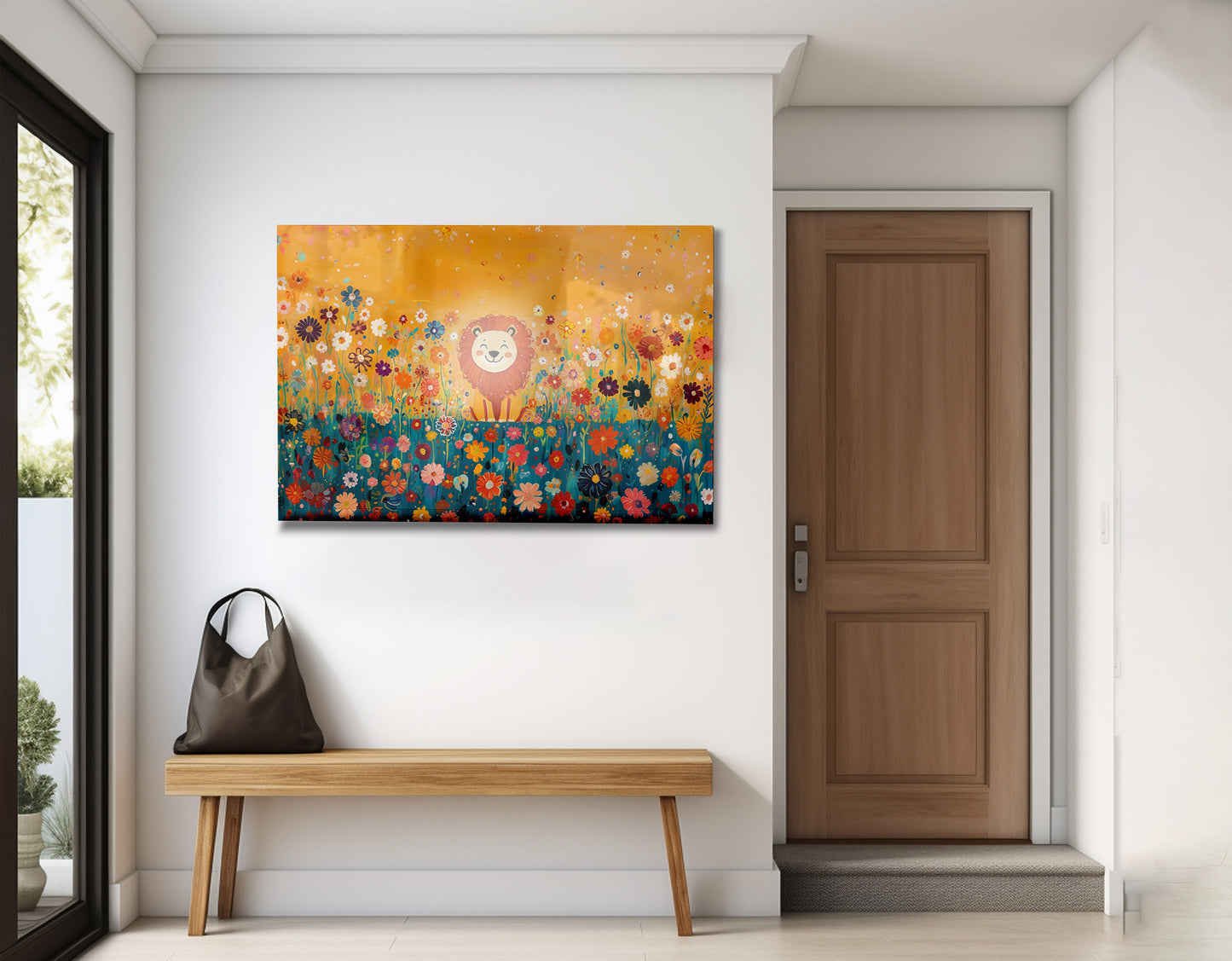 Lion in Blooming Meadow Black African American canvas print view 23