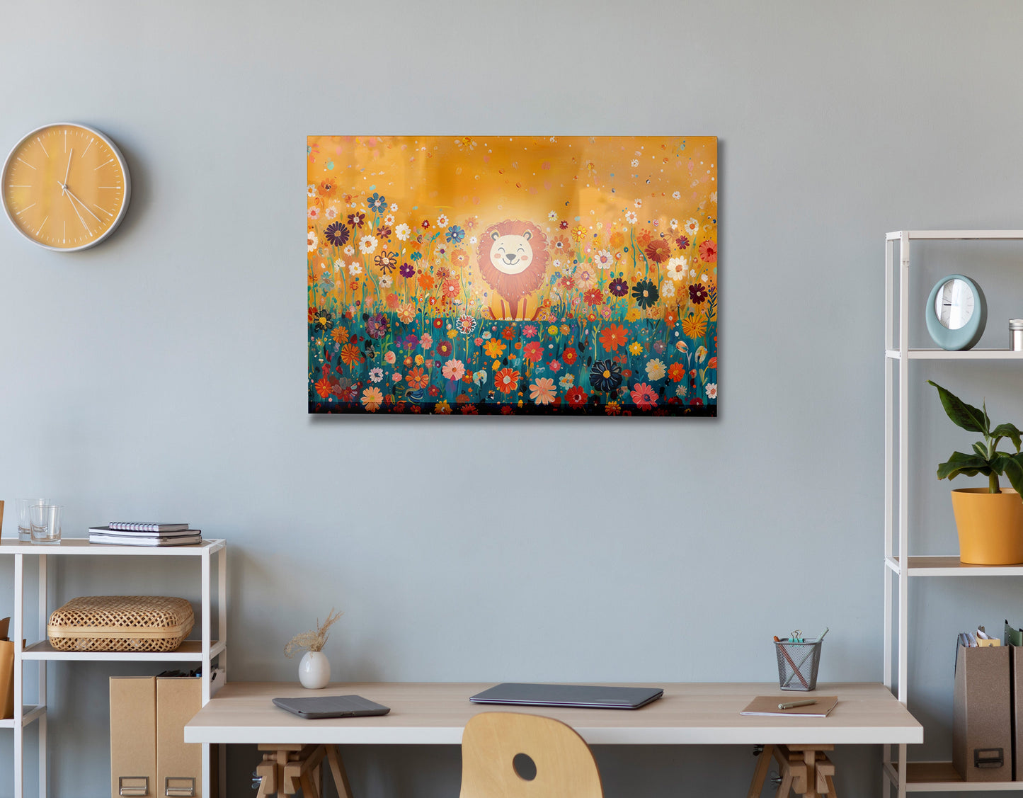 Lion in Blooming Meadow Black African American canvas print view 24