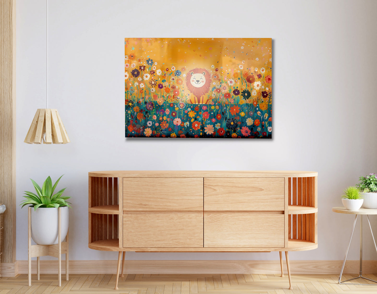 Lion in Blooming Meadow Black African American canvas print view 20