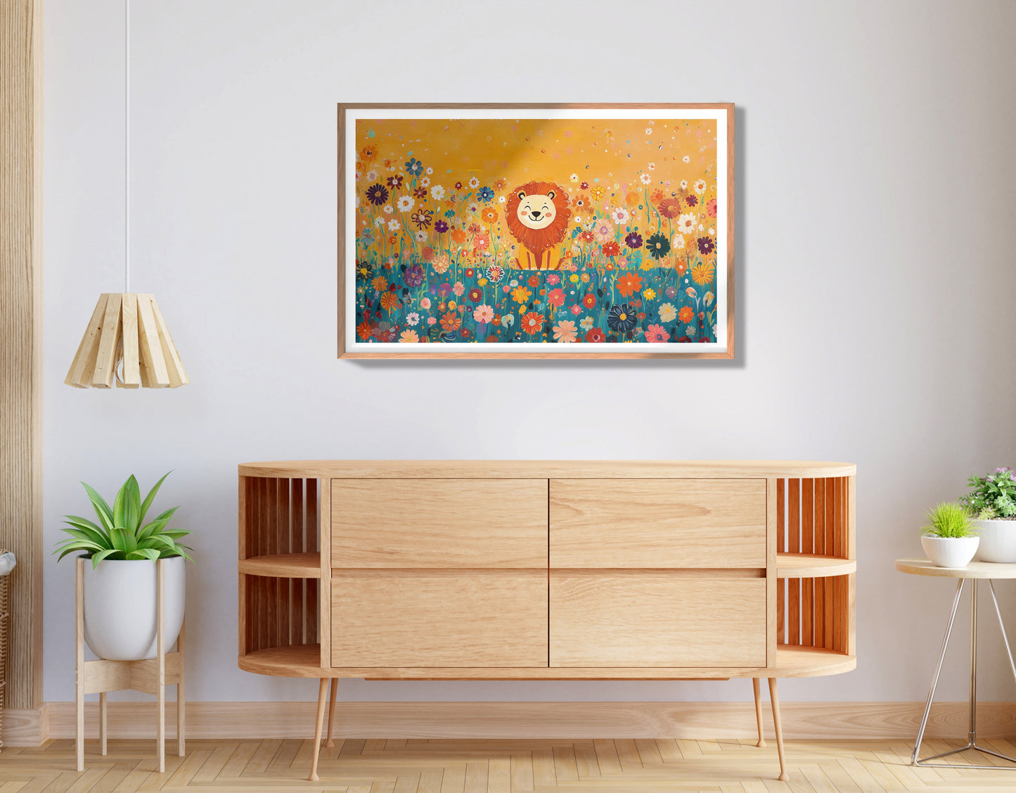 Lion in Blooming Meadow Black African American canvas print view 80
