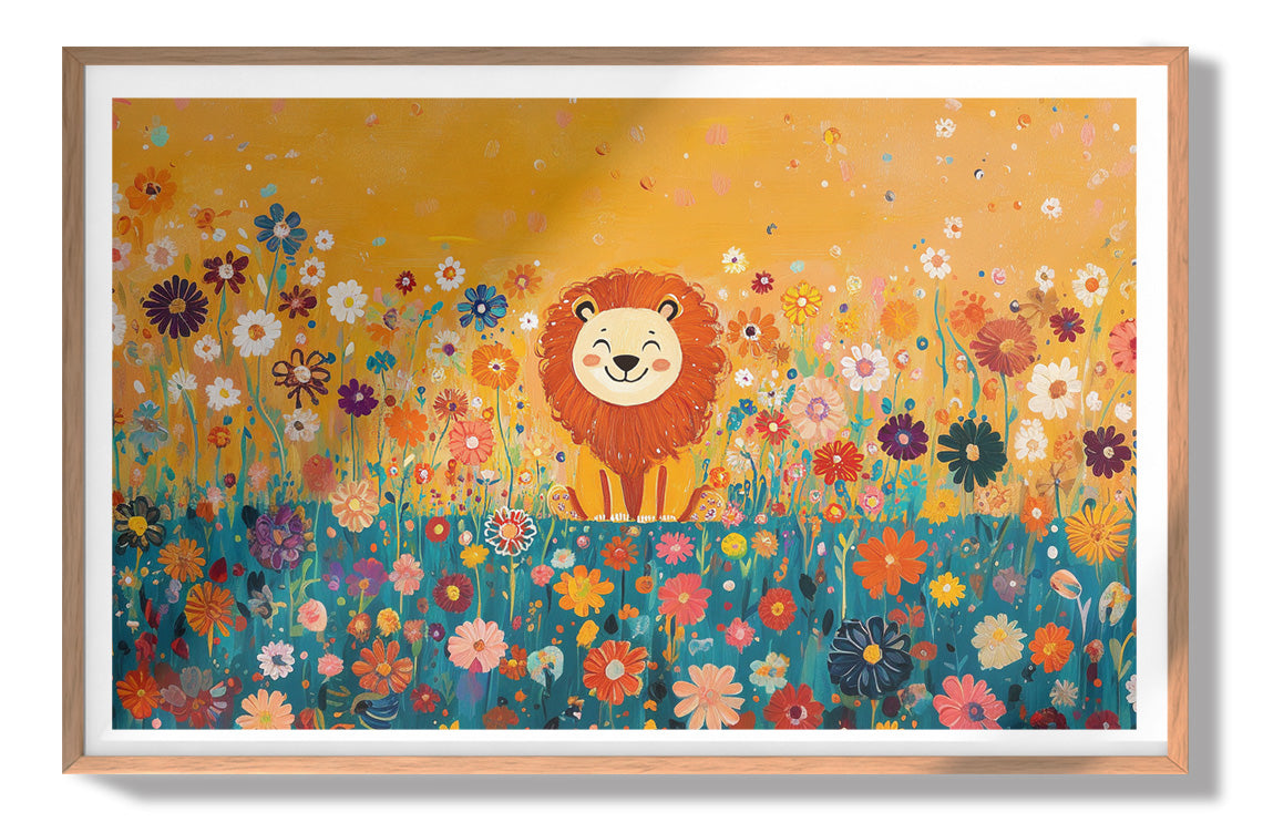 Lion in Blooming Meadow Black African American canvas print view 79