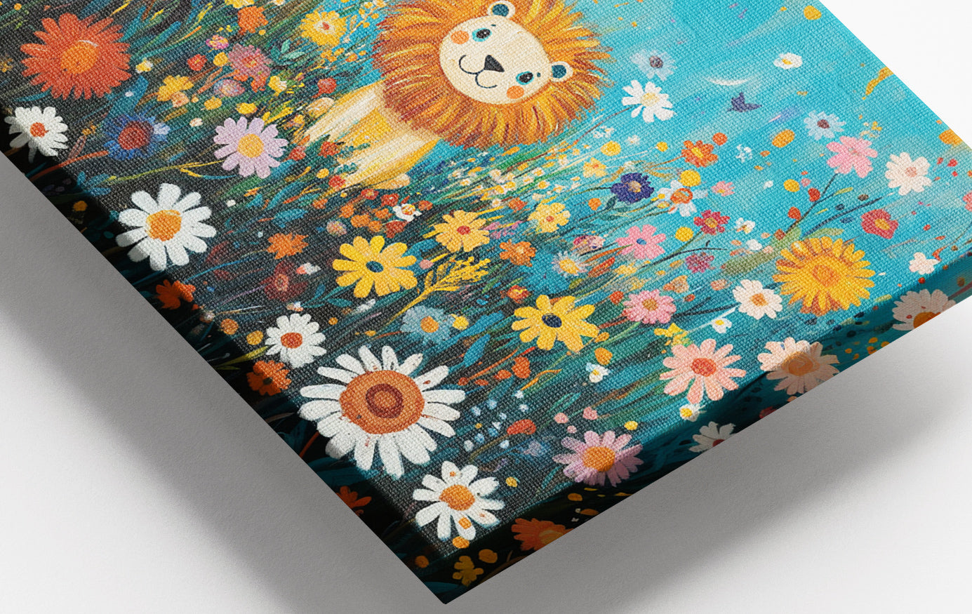 Close-up of Happy Lion Floral African American canvas print detail