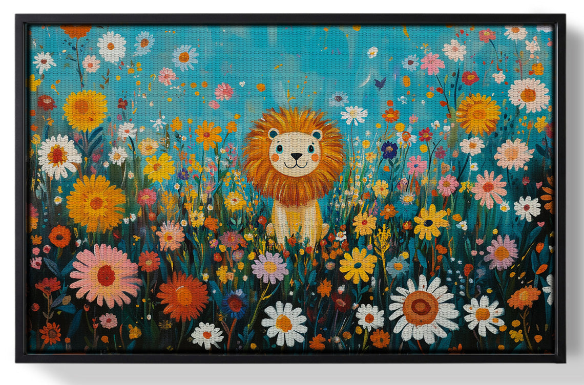 Framed Happy Lion Floral African American canvas print for home decor