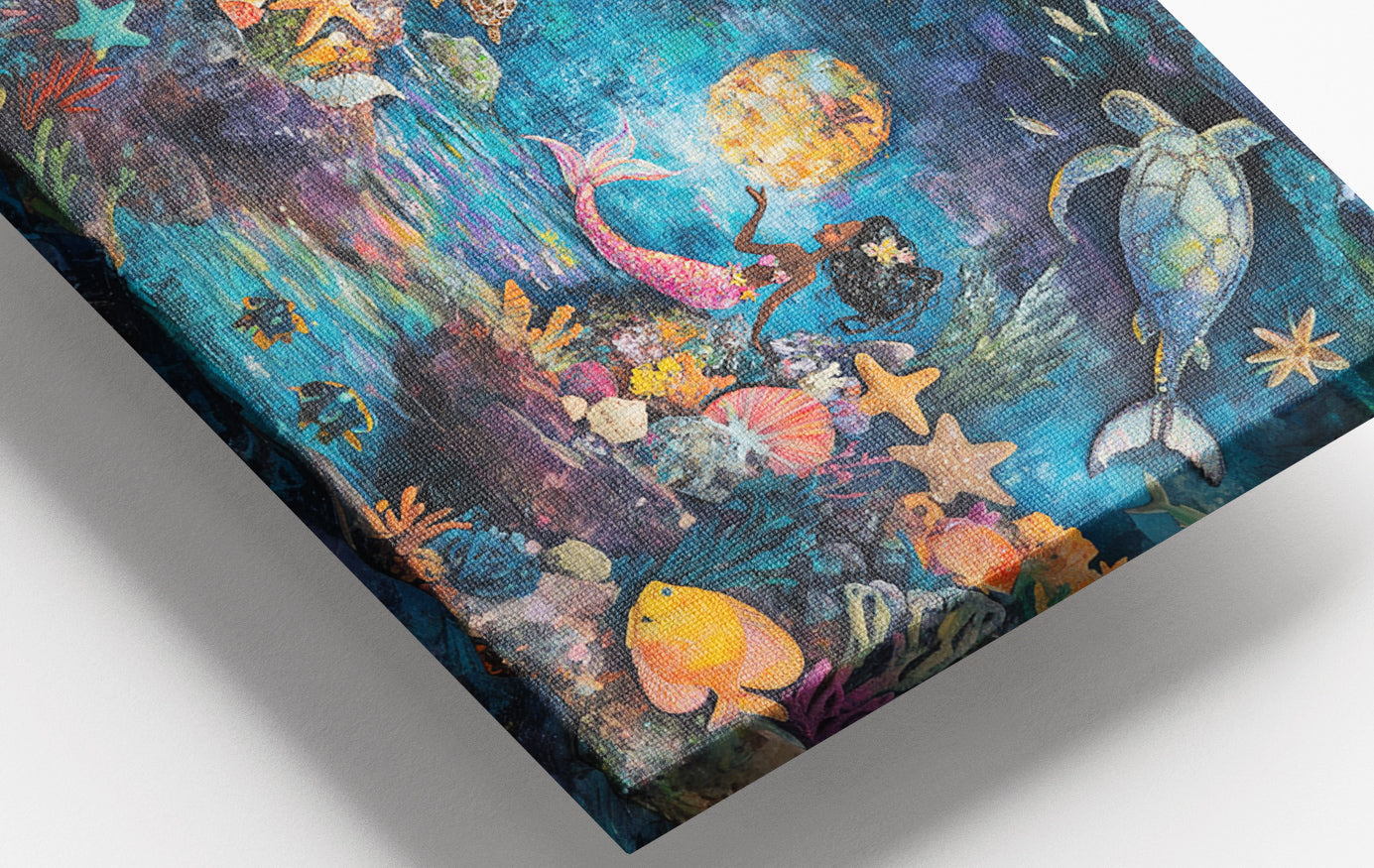 Close-up of Black Mermaid Ocean Fantasy Caribbean wall art detail