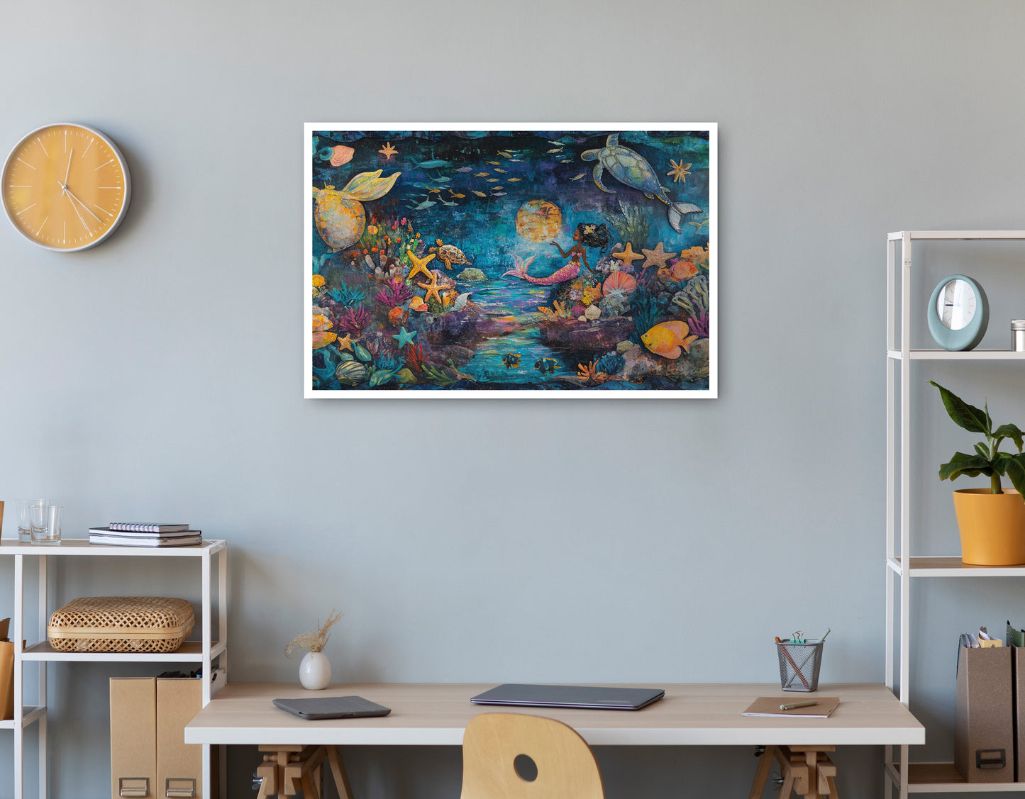 Black Mermaid Ocean Fantasy Caribbean wall art print view