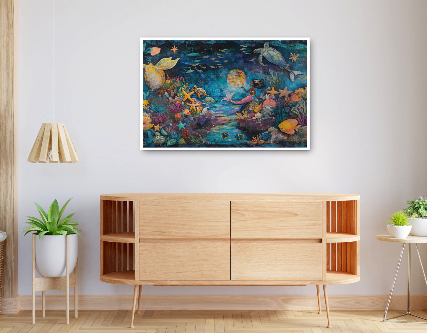 Alternate view of Black Mermaid Ocean Fantasy Caribbean wall art canvas print
