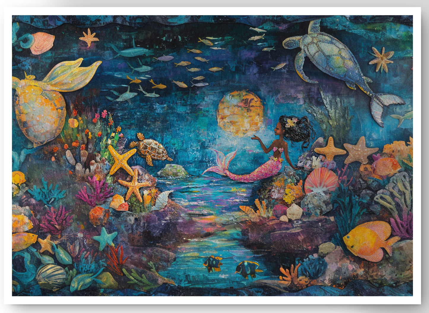 Black Mermaid Ocean Fantasy Caribbean wall art canvas print by MoomZee Artwork