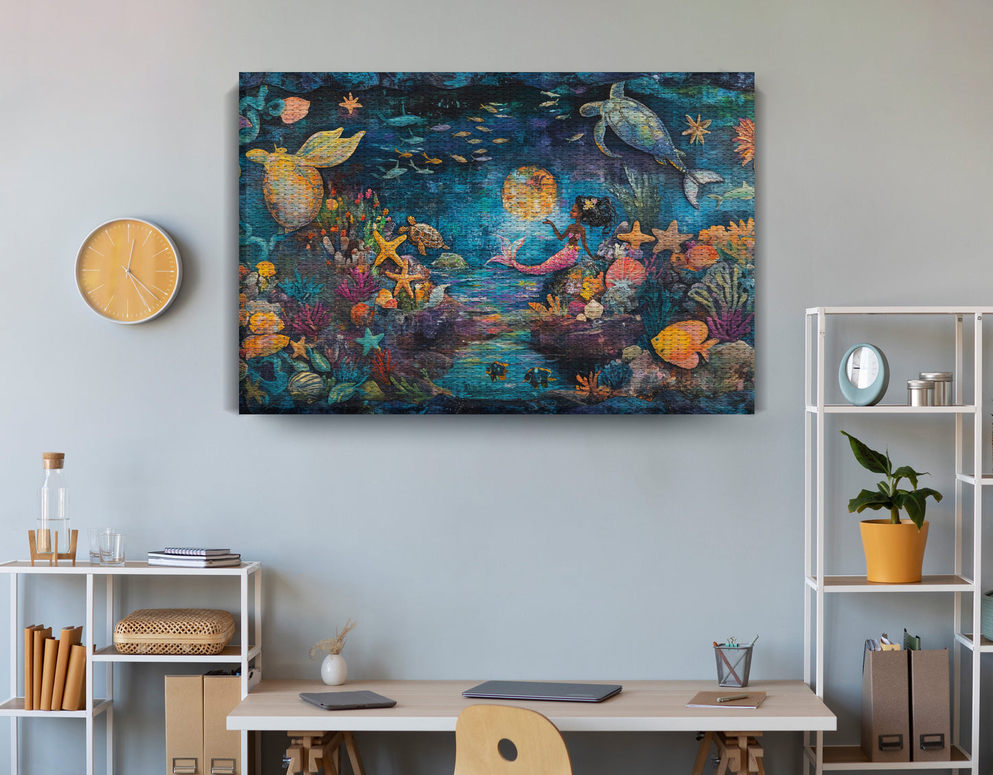 Black Mermaid Ocean Fantasy Caribbean wall art view 18